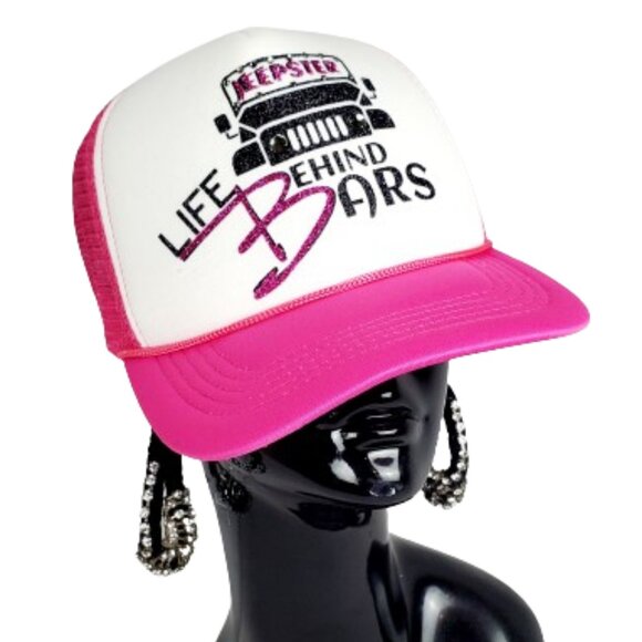 Jeepster Life Behind Bars White & Pink Cap Shiny Glit Ltrg and Swrk. Crystals. - Picture 4 of 6